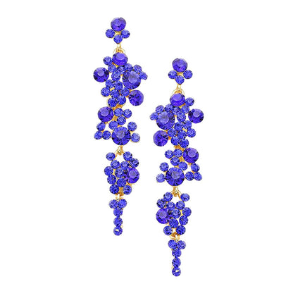 Bubble Stone Cluster Dangle Evening Earrings - Sapphire - Earrings