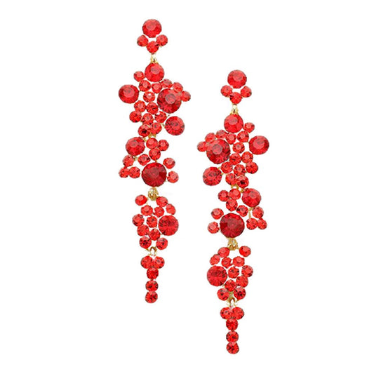 Bubble Stone Cluster Dangle Evening Earrings - Siam - Earrings