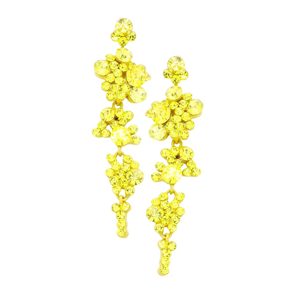 Bubble Stone Cluster Dangle Evening Earrings - Yellow - Earrings