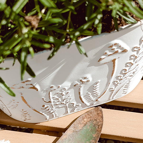 Rustic Cream Mushroom Embossed Metal Buckets, Set of Two - -