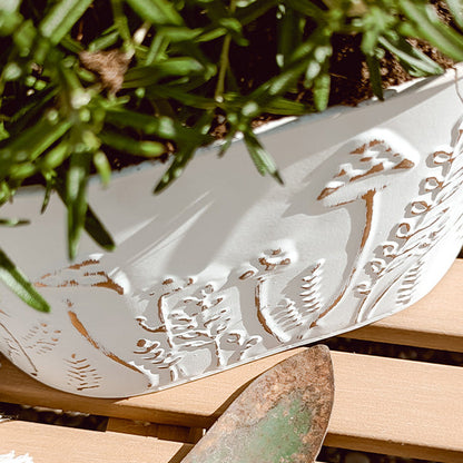 Rustic Cream Mushroom Embossed Metal Buckets, Set of Two - -
