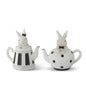 5.75 in White Resin Bunnies in Black & White Teapots (Set of 2) - - Easter Decor