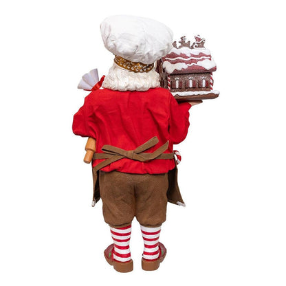 Kurt Adler 10.5-Inch Fabriché Chef Santa Decorating Gingerbread House - - Christmas Decor