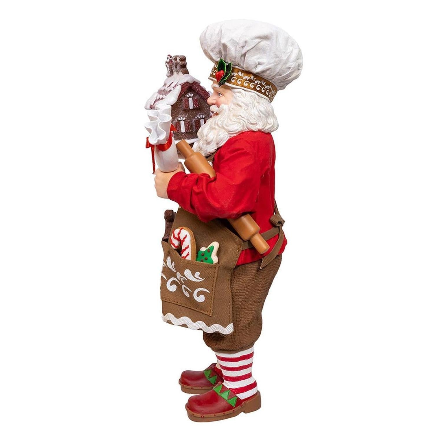Kurt Adler 10.5-Inch Fabriché Chef Santa Decorating Gingerbread House - - Christmas Decor
