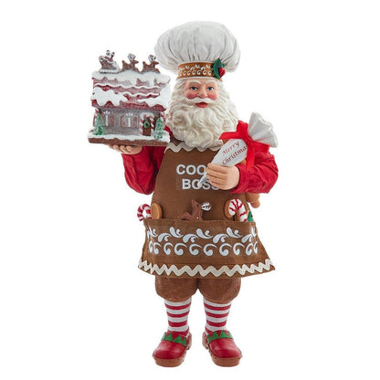 Kurt Adler 10.5-Inch Fabriché Chef Santa Decorating Gingerbread House - - Christmas Decor