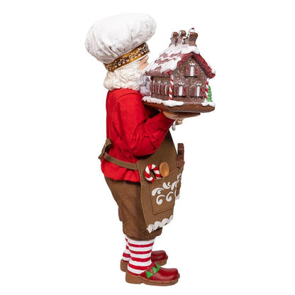 Kurt Adler 10.5-Inch Fabriché Chef Santa Decorating Gingerbread House - - Christmas Decor