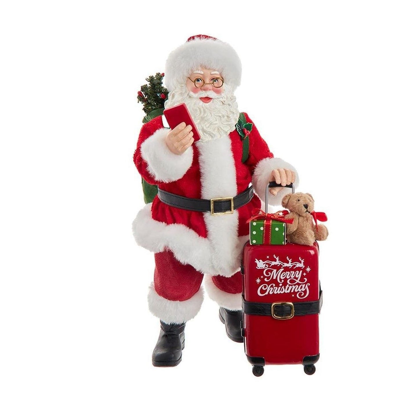 Kurt Adler 10.5-Inch Fabriché Santa with Red Luggage, 2-Piece Set- Michelle's aDOORable Creations- {{Product type}}
