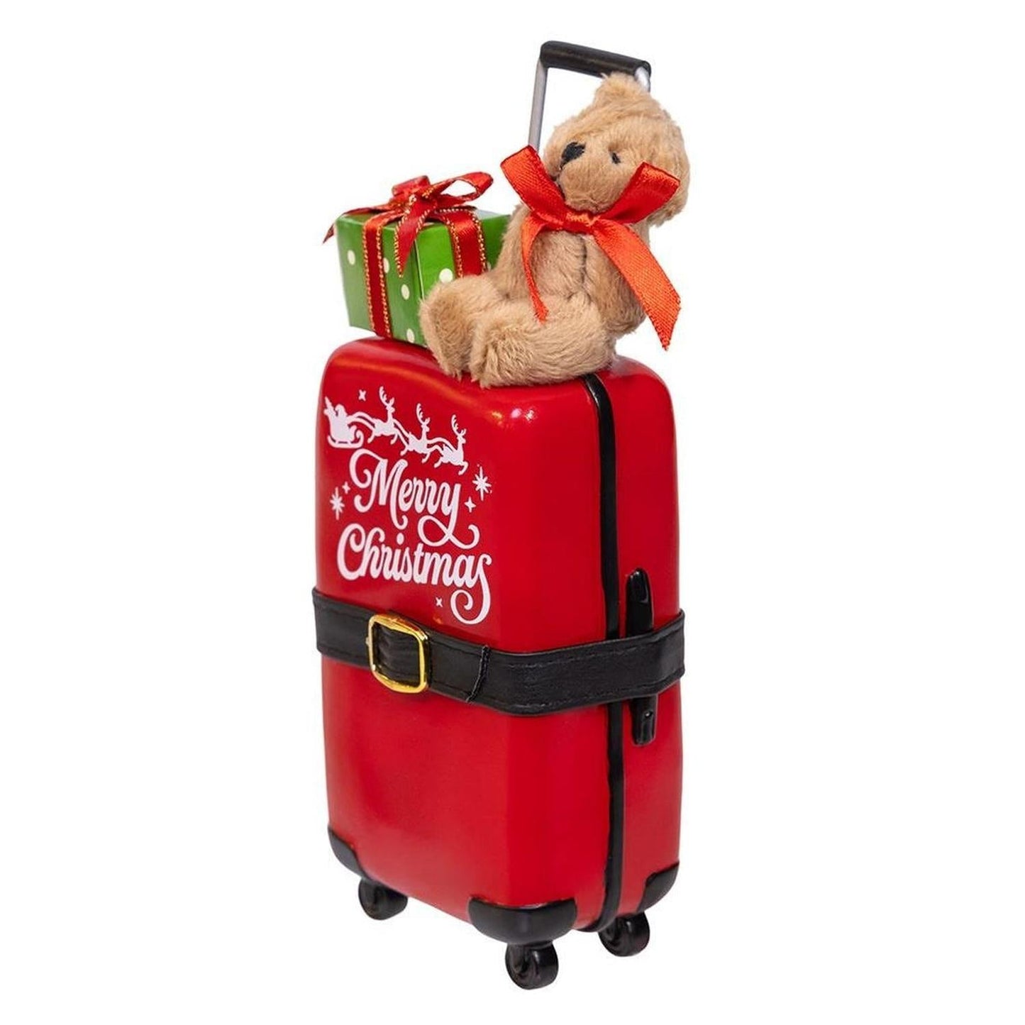 Kurt Adler 10.5-Inch Fabriché Santa with Red Luggage, 2-Piece Set- Michelle's aDOORable Creations- {{Product type}}