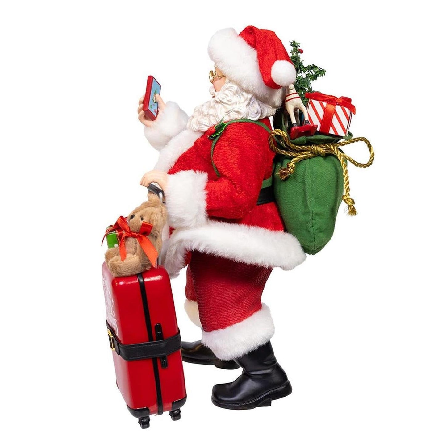 Kurt Adler 10.5-Inch Fabriché Santa with Red Luggage, 2-Piece Set- Michelle's aDOORable Creations- {{Product type}}