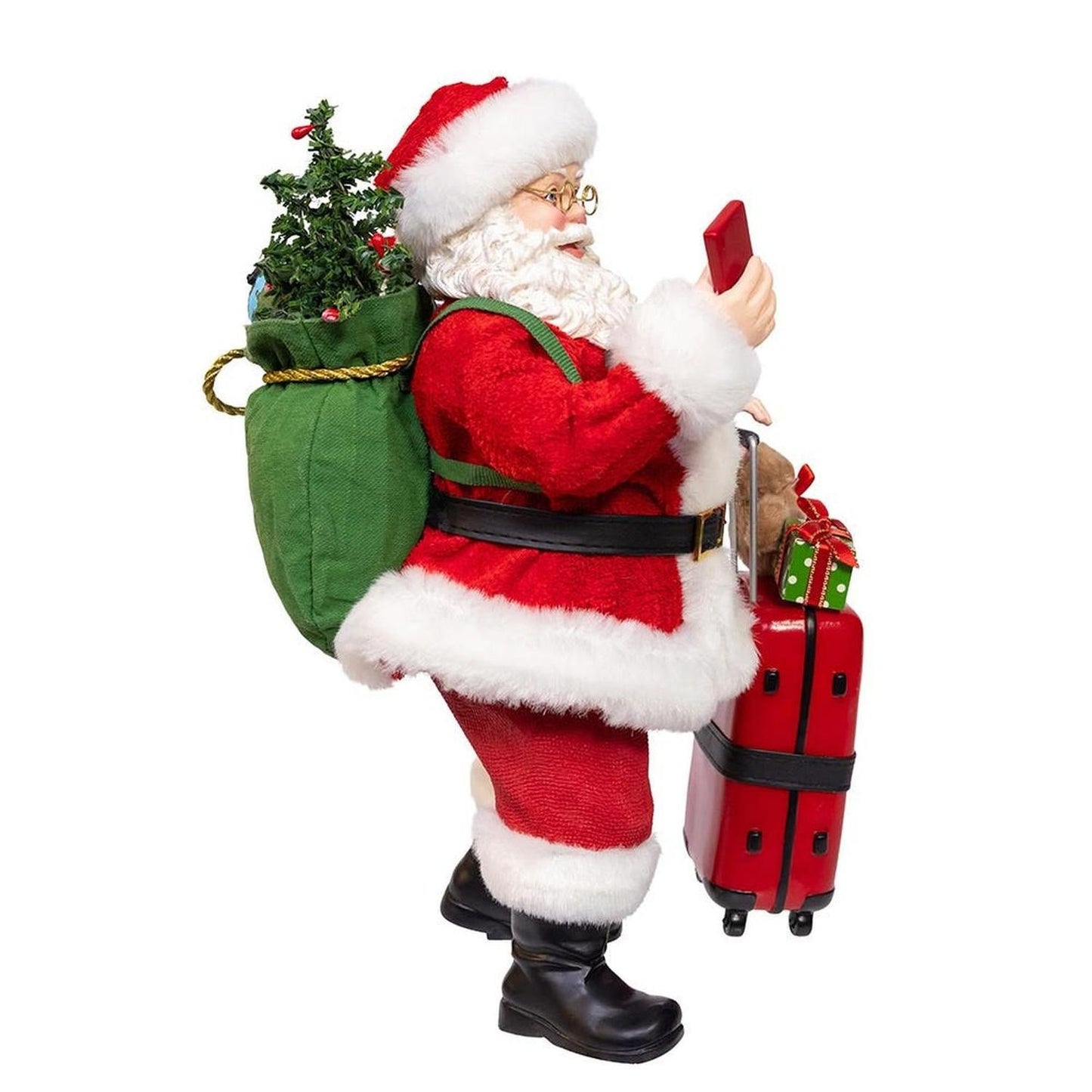 Kurt Adler 10.5-Inch Fabriché Santa with Red Luggage, 2-Piece Set- Michelle's aDOORable Creations- {{Product type}}