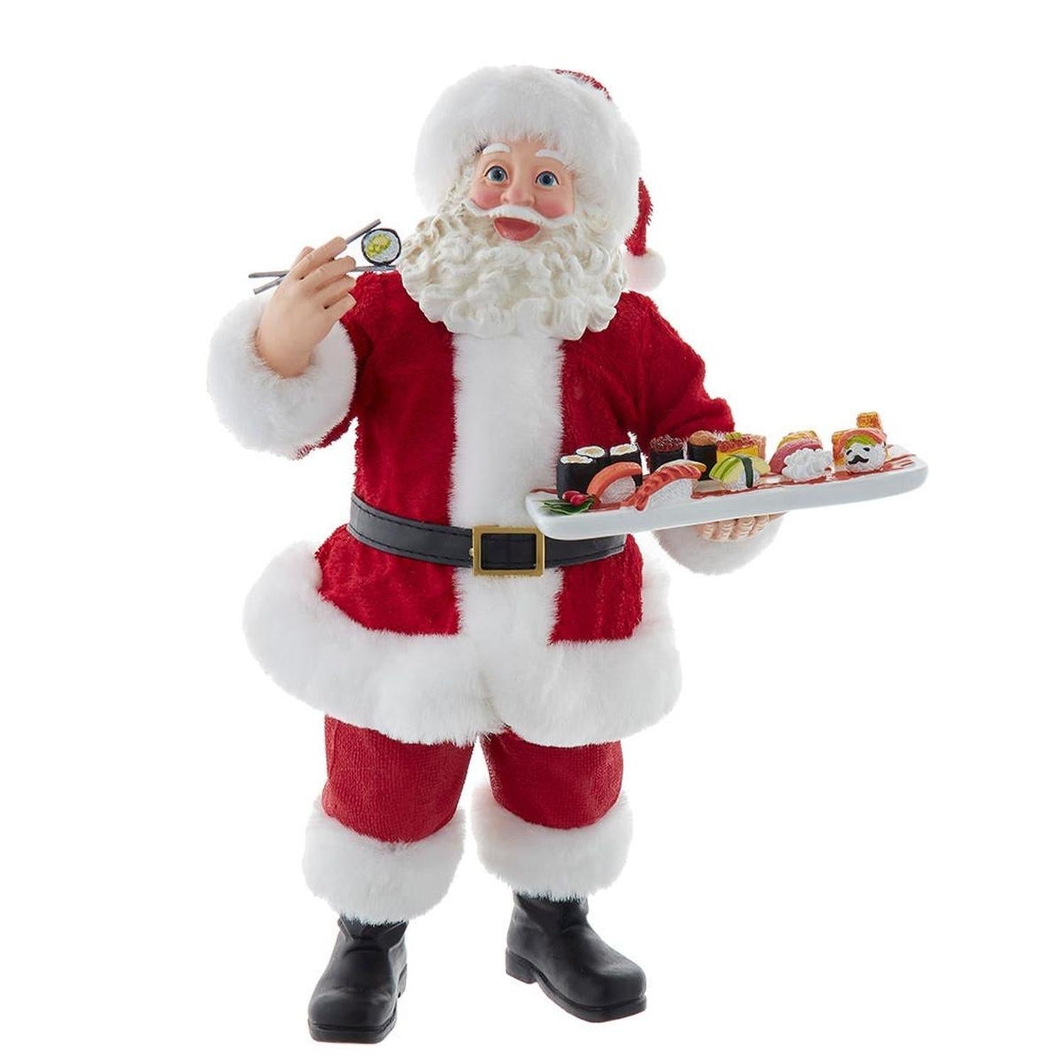 Kurt Adler 10.5-Inch Fabriché Santa with Sushi Platter - - Christmas Decor
