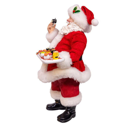 Kurt Adler 10.5-Inch Fabriché Santa with Sushi Platter - - Christmas Decor