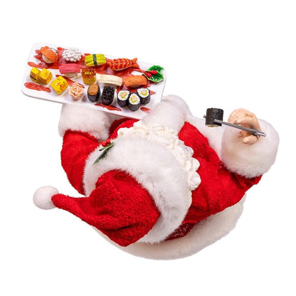 Kurt Adler 10.5-Inch Fabriché Santa with Sushi Platter - - Christmas Decor