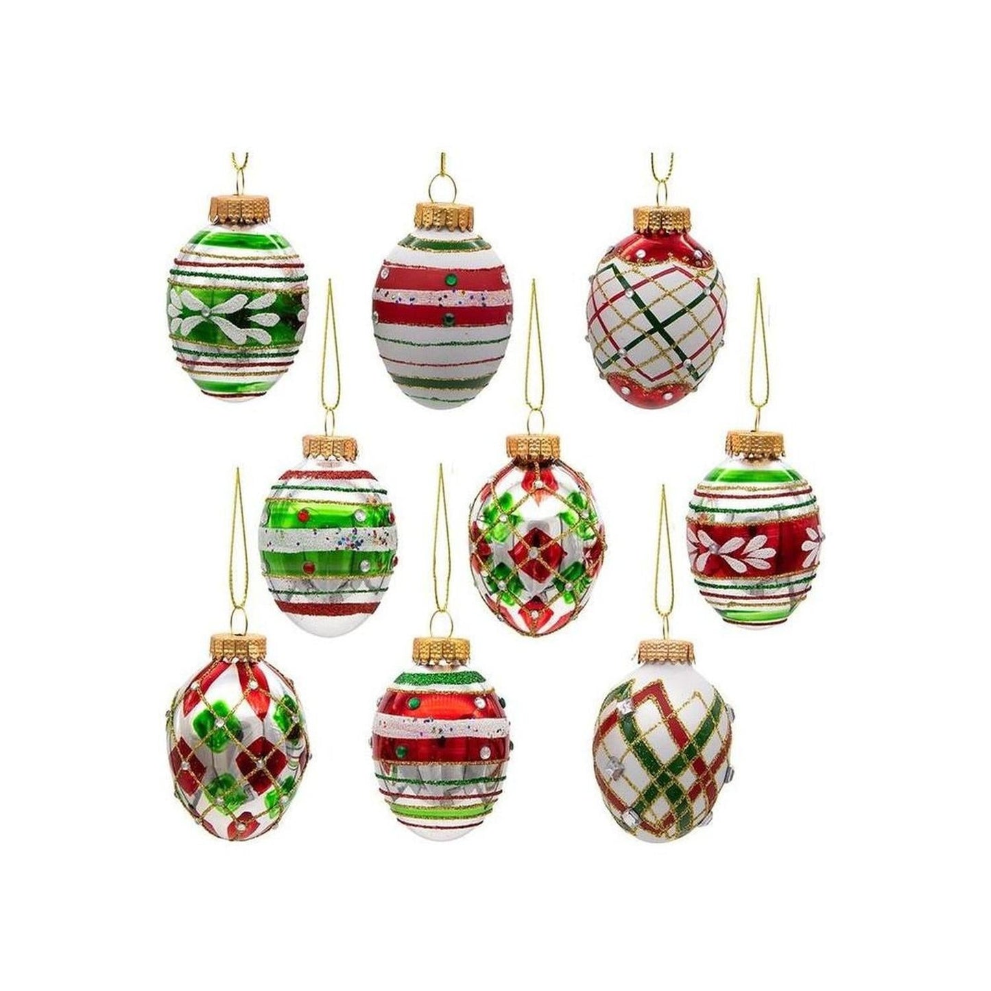 Kurt Adler 45MM Glass Red and Green Decorated Eggs, 9 Piece Set- Michelle's aDOORable Creations- {{Product type}}