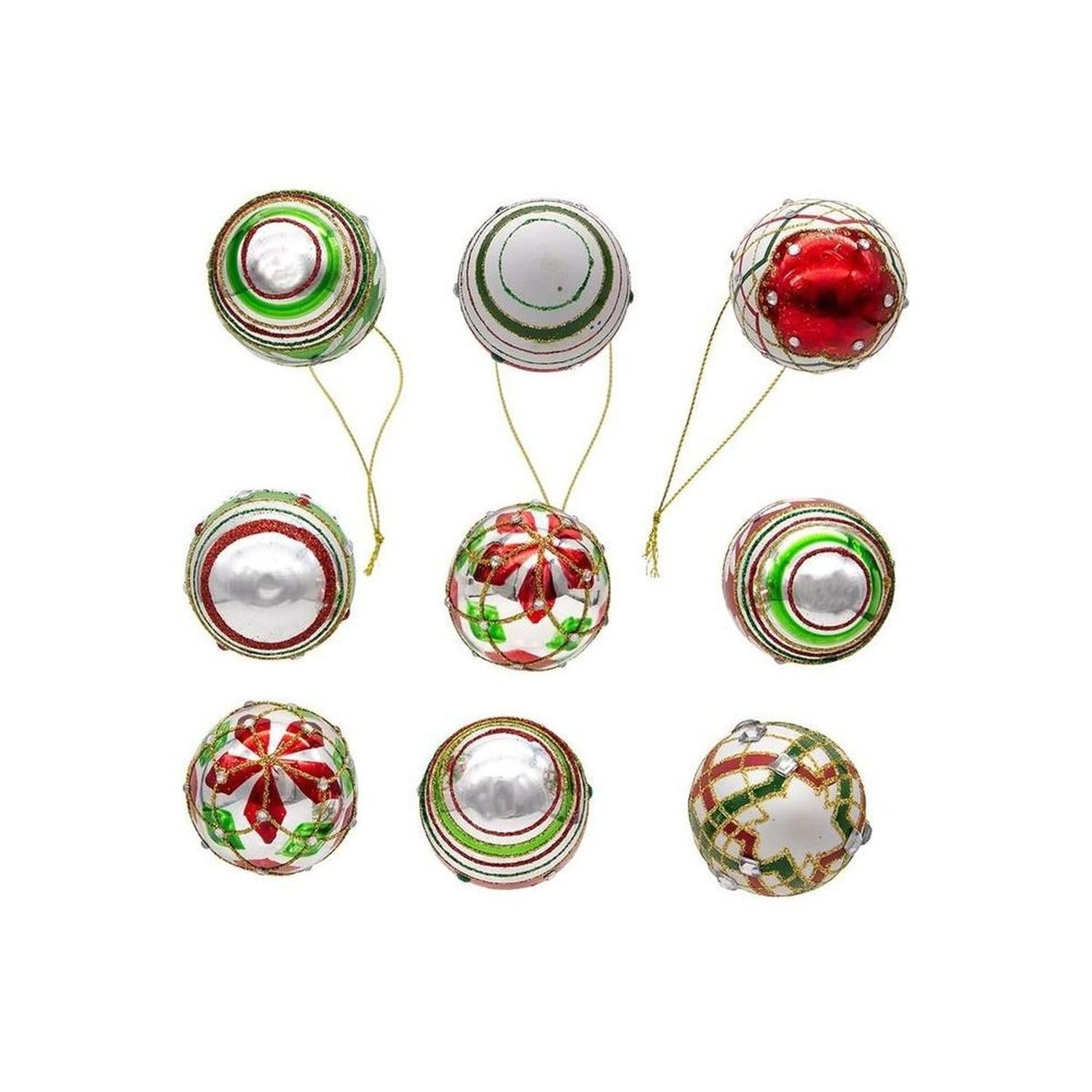 Kurt Adler 45MM Glass Red and Green Decorated Eggs, 9 Piece Set- Michelle's aDOORable Creations- {{Product type}}