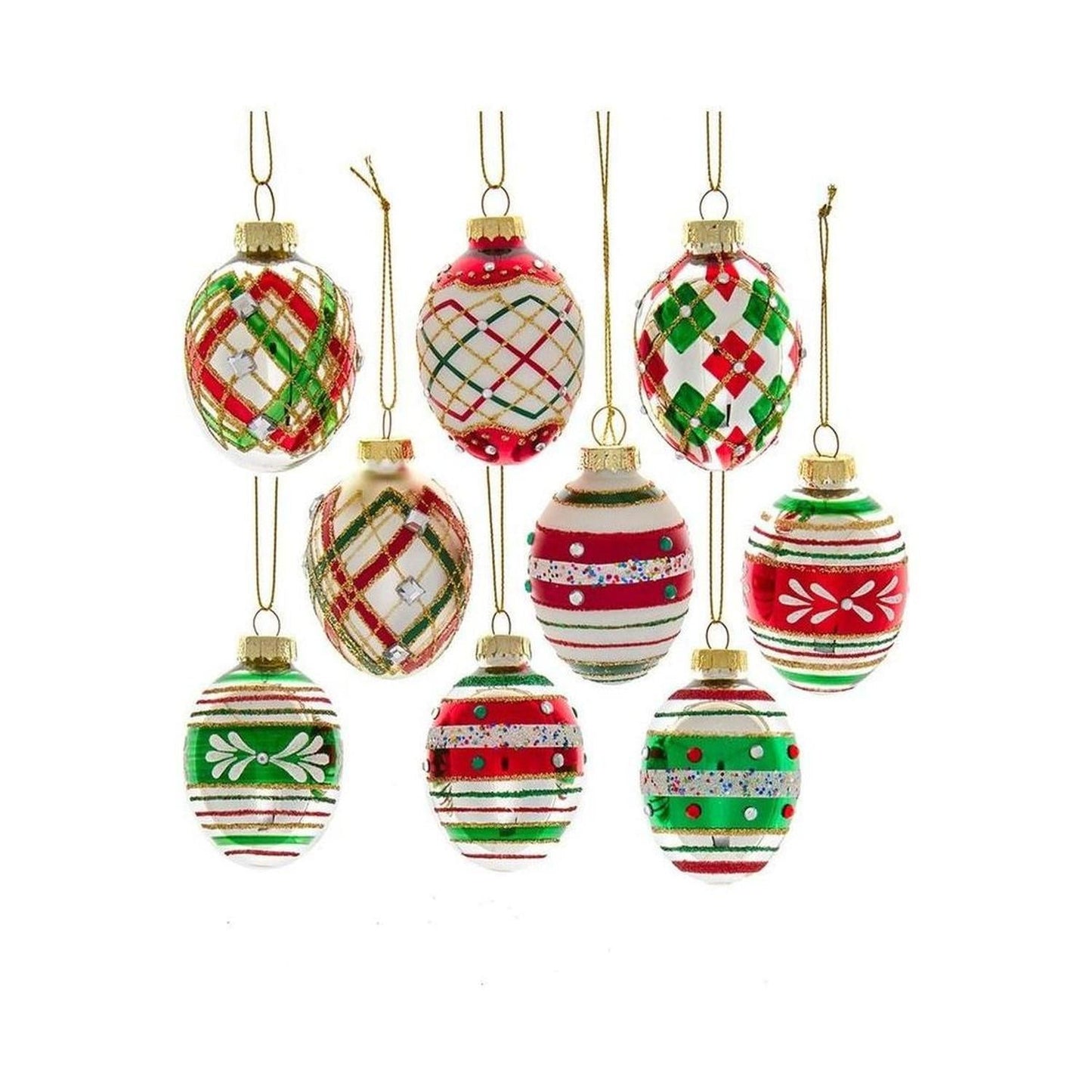 Kurt Adler 45MM Glass Red and Green Decorated Eggs, 9 Piece Set- Michelle's aDOORable Creations- {{Product type}}