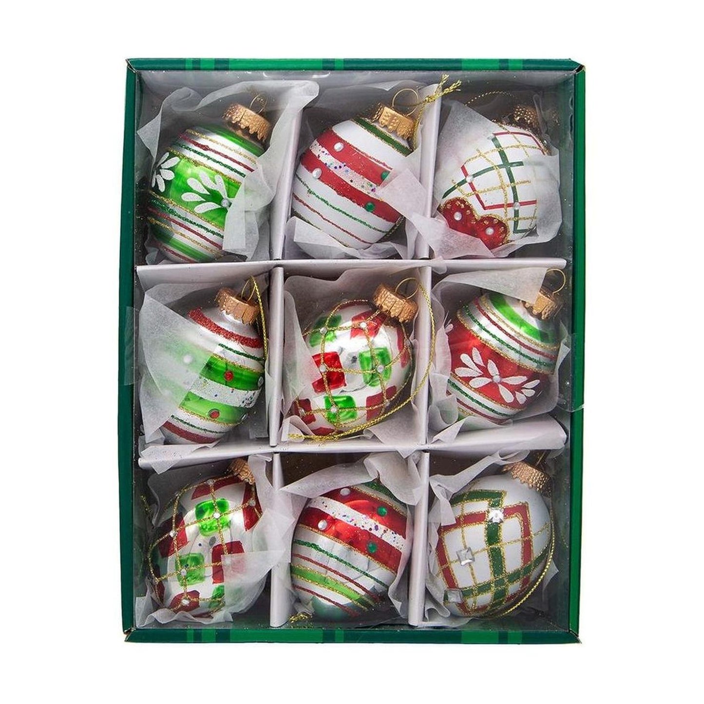 Kurt Adler 45MM Glass Red and Green Decorated Eggs, 9 Piece Set- Michelle's aDOORable Creations- {{Product type}}