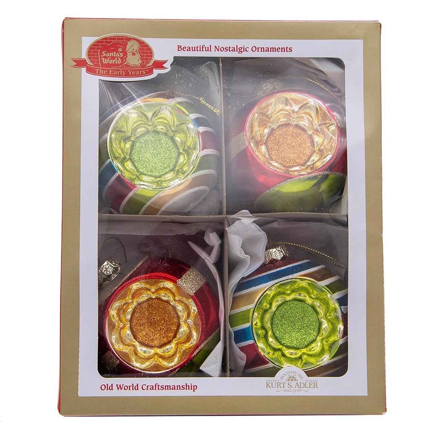 Kurt Adler 75MM Early Years Glass Ornaments, 4 Piece Set - - Holiday Ornaments
