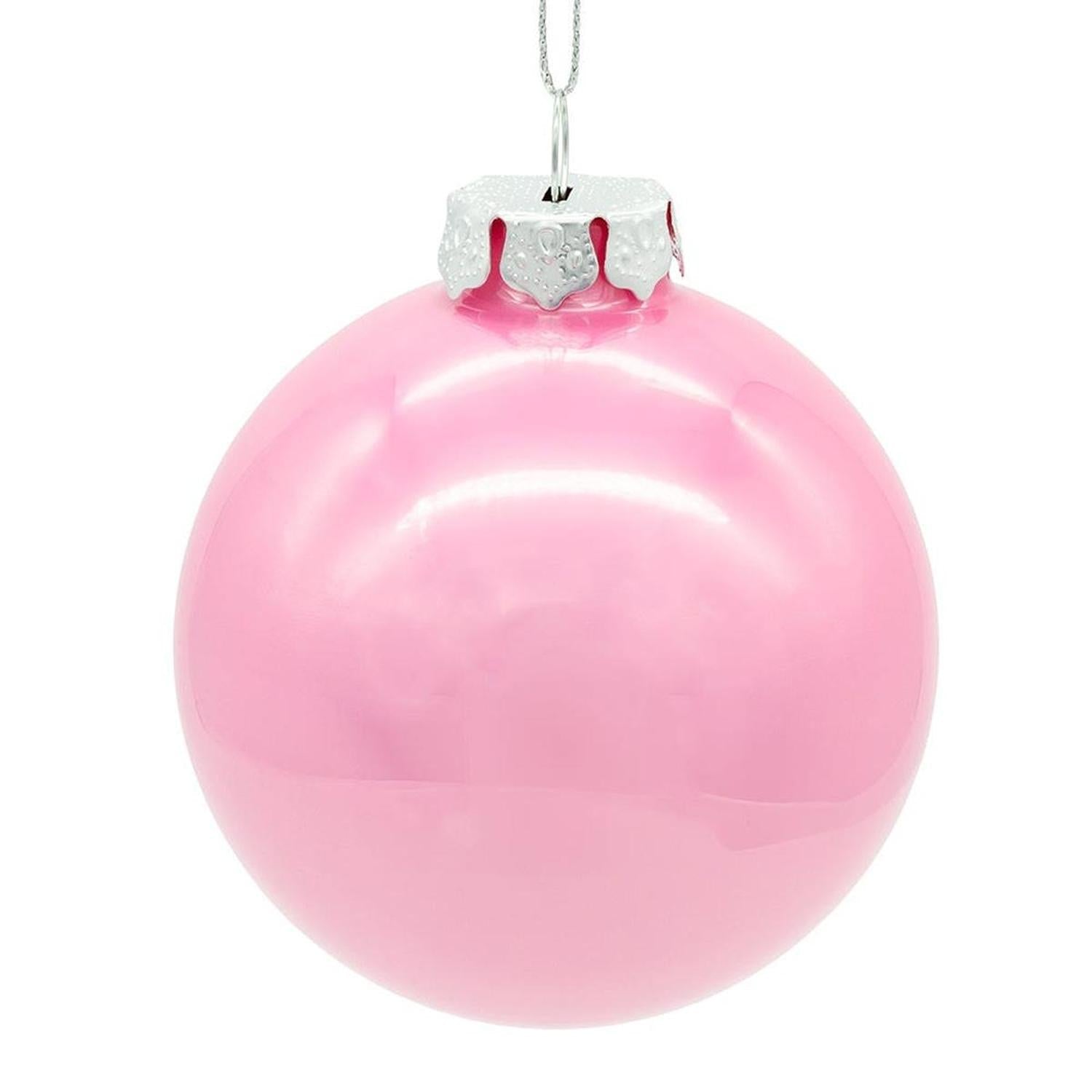 Kurt Adler 80MM Glass Pearlized Pink Ball Ornaments - - Holiday Ornaments