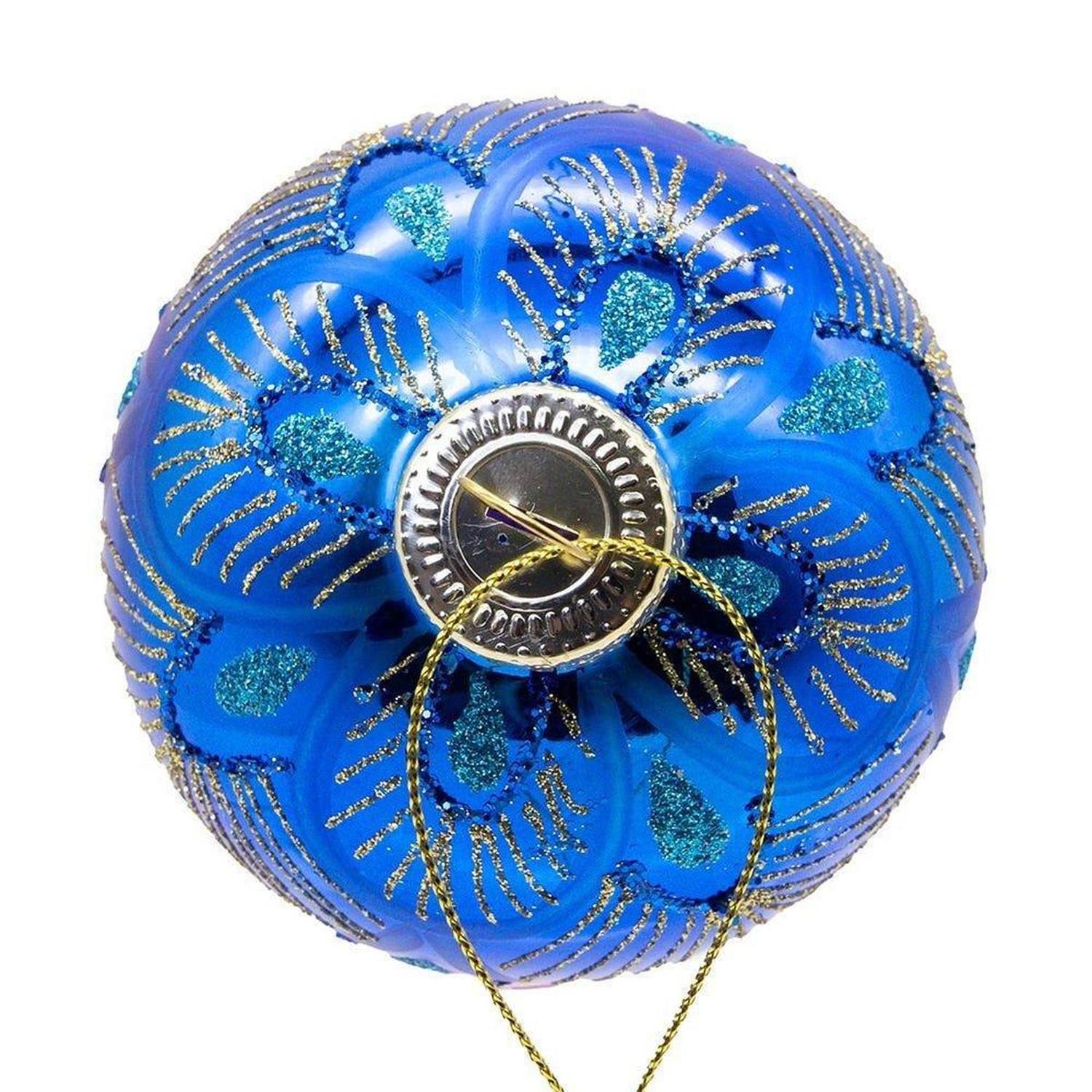 Kurt Adler 80MM Glass Purple and Blue Peacock Ball Ornaments, (Set of 6) - - Holiday Ornaments