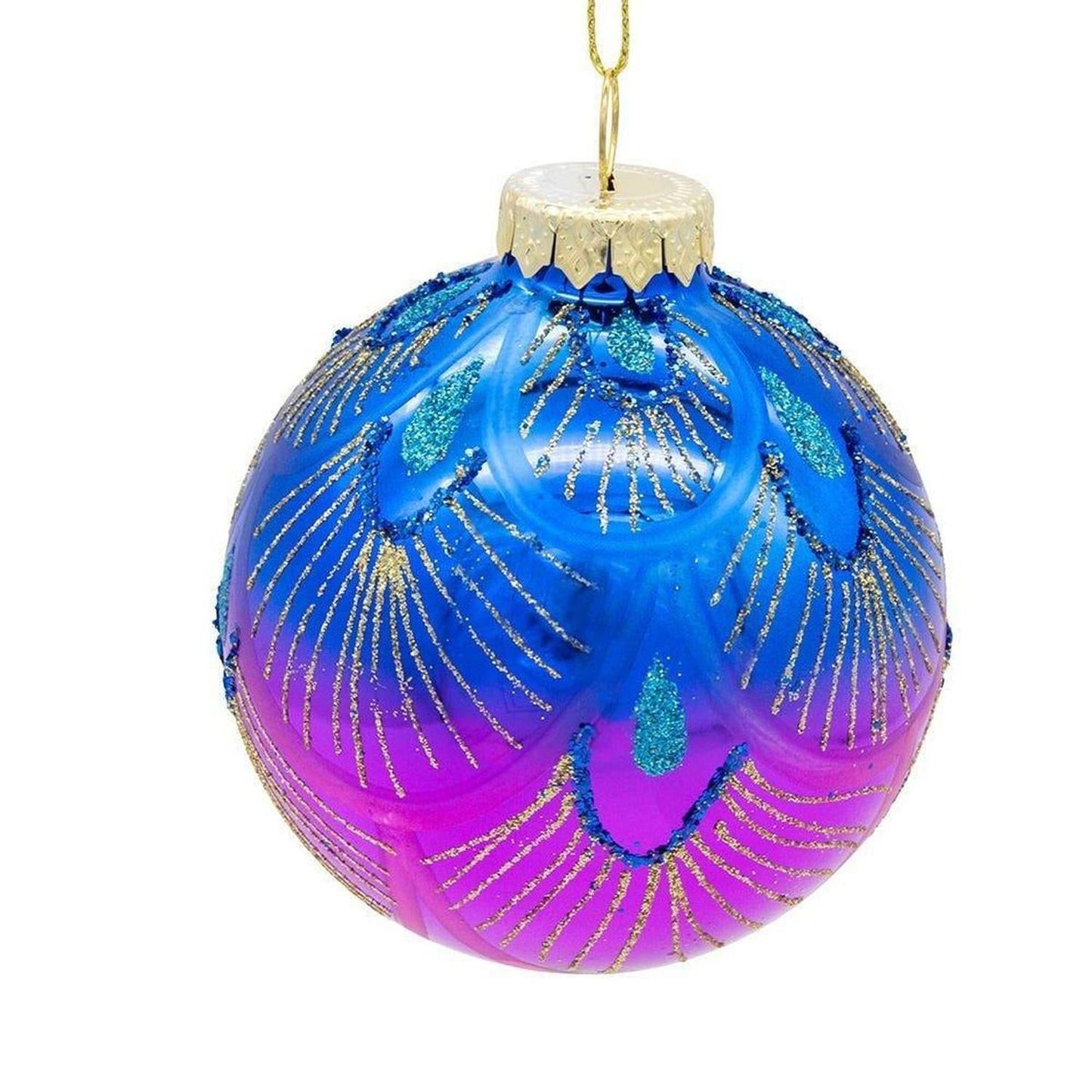 Kurt Adler 80MM Glass Purple and Blue Peacock Ball Ornaments, (Set of 6) - - Holiday Ornaments