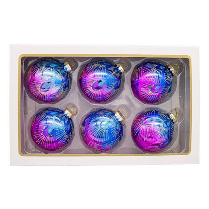 Kurt Adler 80MM Glass Purple and Blue Peacock Ball Ornaments, (Set of 6) - - Holiday Ornaments