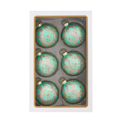 Kurt Adler 80MM Glass Teal and Blue Glass Ornaments, 6-Piece Box - - Holiday Ornaments