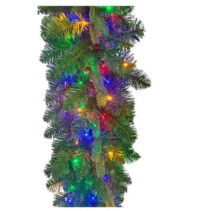 Kurt Adler 9-Foot Pre-lit Multicolored LED Noble Fir Garland - - Wreaths & Garlands