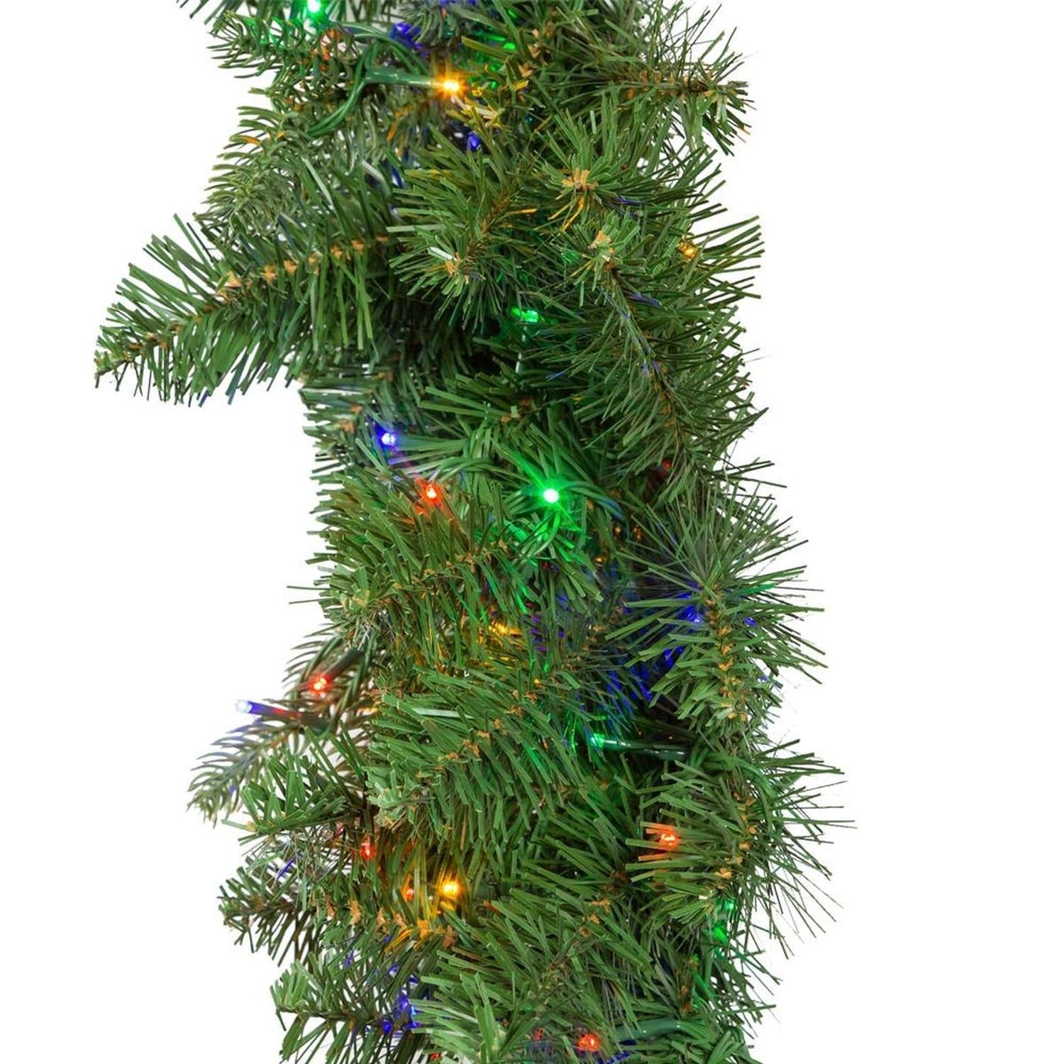 Kurt Adler 9-Foot Pre-lit Multicolored LED Noble Fir Garland - - Wreaths & Garlands