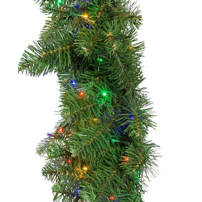 Kurt Adler 9-Foot Pre-lit Multicolored LED Noble Fir Garland - - Wreaths & Garlands