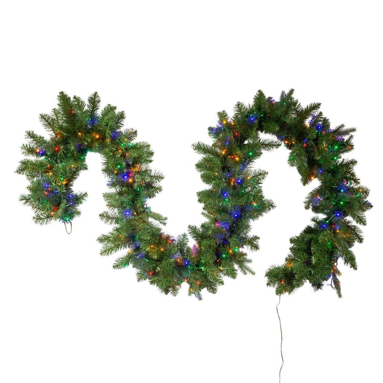 Kurt Adler 9-Foot Pre-lit Multicolored LED Noble Fir Garland - - Wreaths & Garlands
