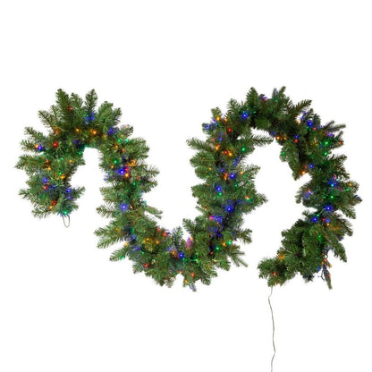 Kurt Adler 9-Foot Pre-lit Multicolored LED Noble Fir Garland - - Wreaths & Garlands