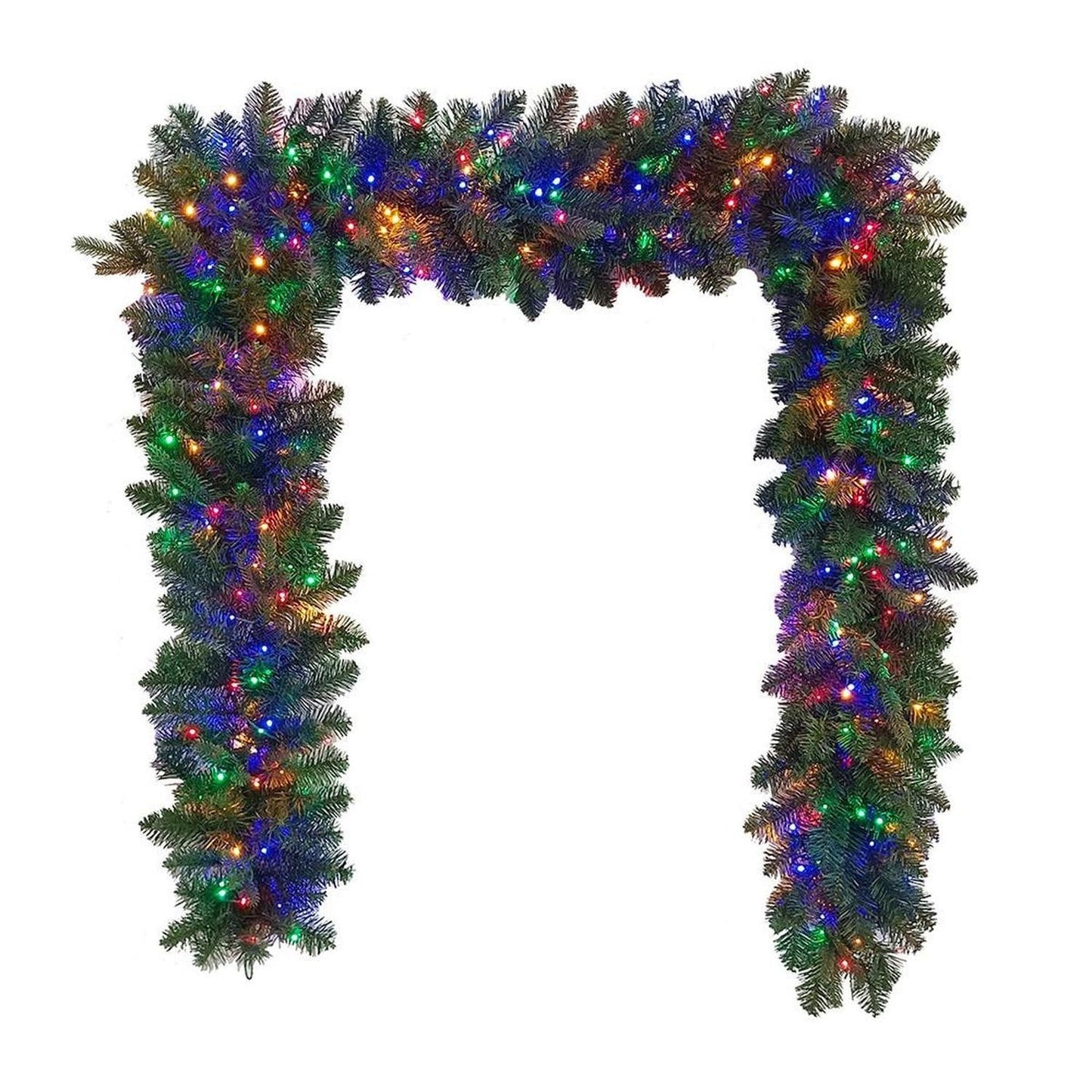 Kurt Adler 9-Foot Pre-lit Multicolored LED Noble Fir Garland - - Wreaths & Garlands