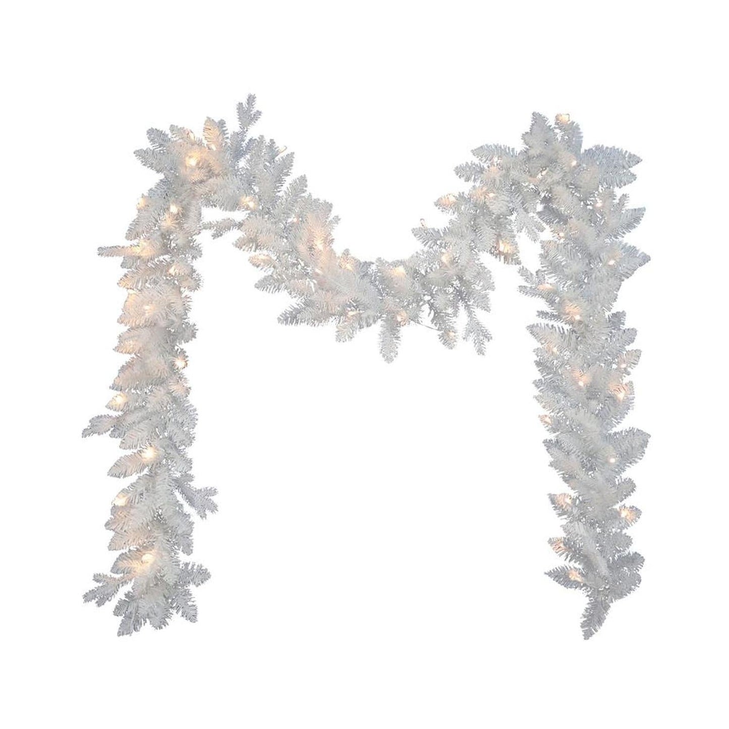 Kurt Adler 9-Foot Pre-Lit Warm White LED Jackson White Pine Garland - - Wreaths & Garlands