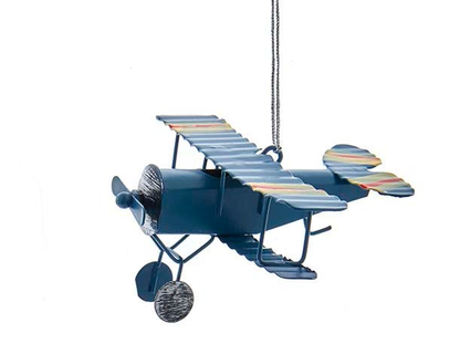 Metal Biplane Ornament - - Bold Blue - Christmas >> Ornaments >> Vehicles