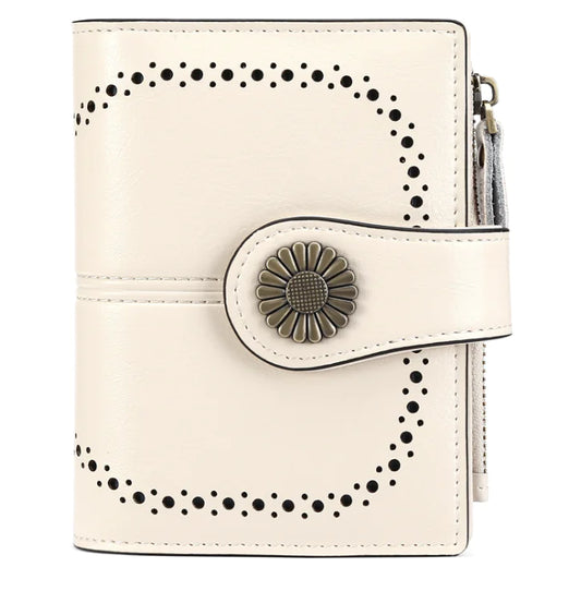 Genuine Leather RFID Blocking Bifold Wallet - Beige - Wallet