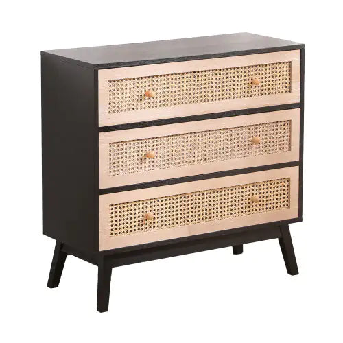 Black Panel 3-Drawer Rattan Storage Cabinet - Kia Day Design