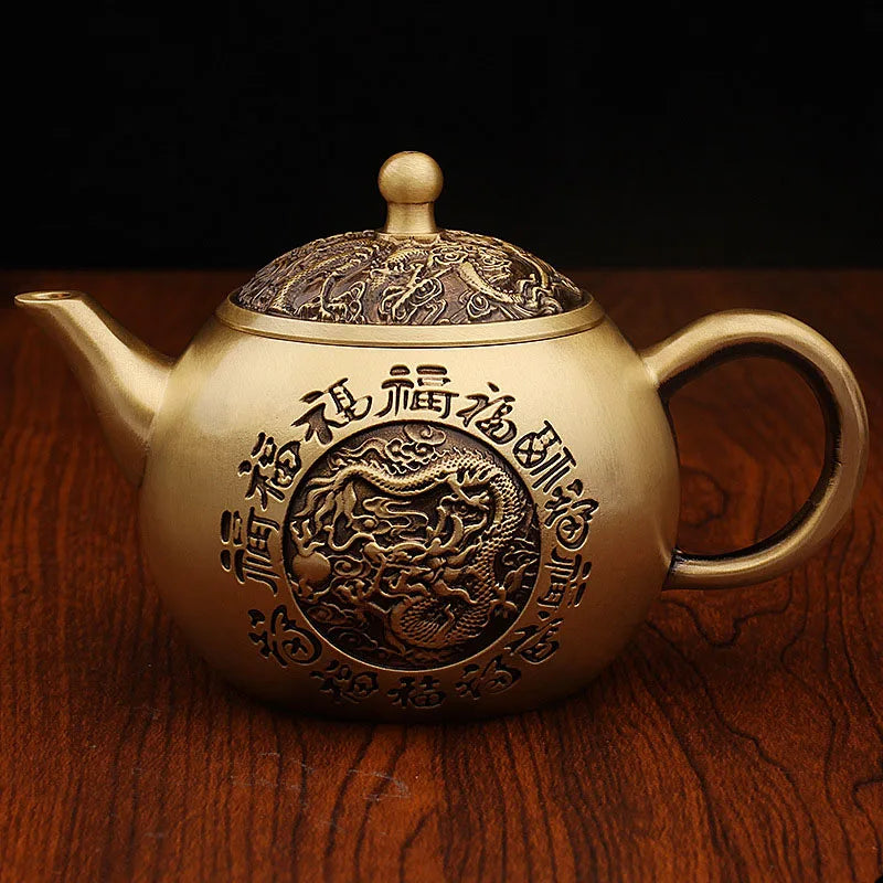“Baifu” Dragon & Phoenix Brass Teapot – Chinese Gongfu Kettle & Ornament - - Tea Pot