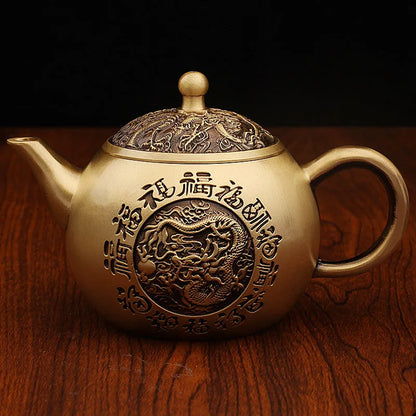 “Baifu” Dragon & Phoenix Brass Teapot – Chinese Gongfu Kettle & Ornament - - Tea Pot
