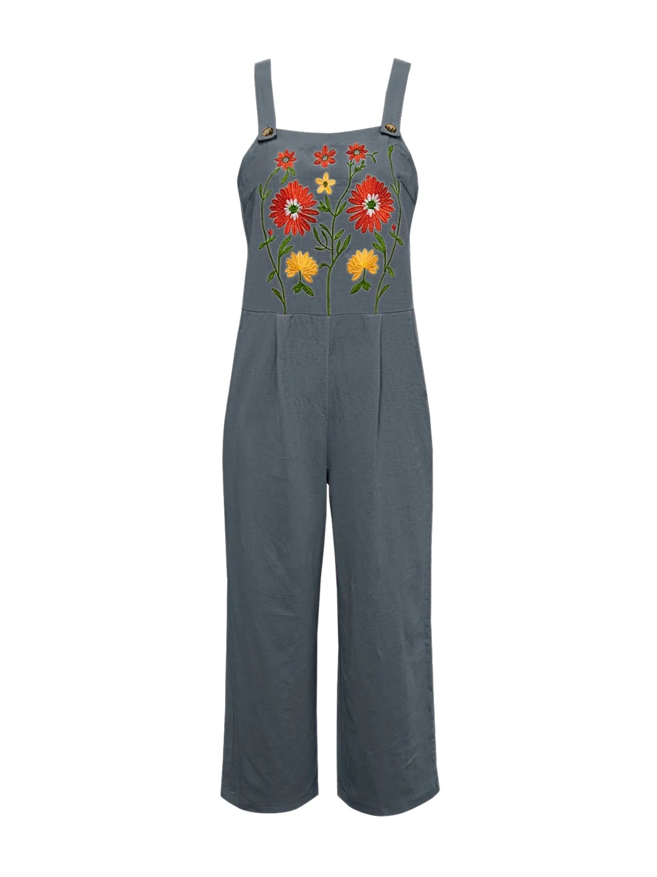 Floral Embroidered Wide Leg Jumpsuit - -