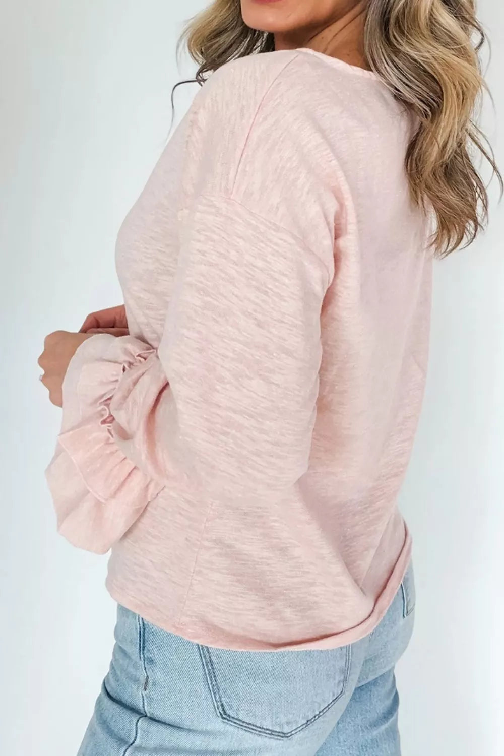 Long Sleeve Ruffle Cuff Casual Elegant Top - -