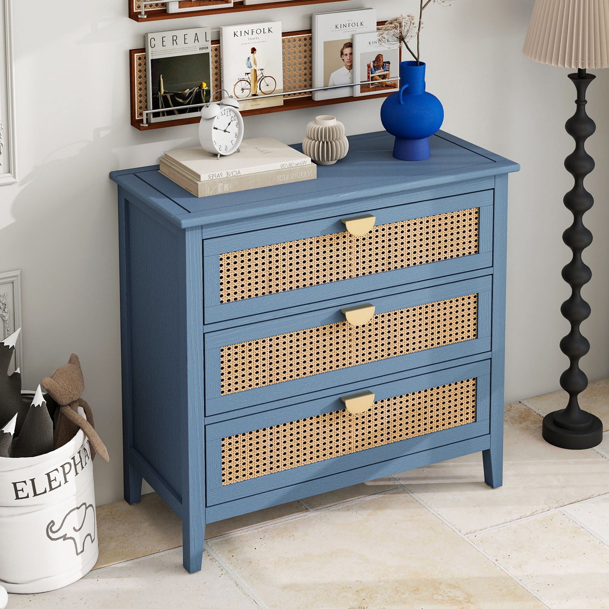 3 Drawer Cabinet, Natural Rattan, American Furniture- Unique Piece Furniture- {{Product type}}