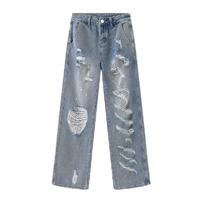 Womens Torn Wide Leg Jeans - - jeans