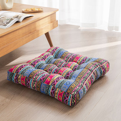 Japanese-Style Cotton Futon Floor Cushion (Round or Square) - Square 3 Style - Floor Cushion