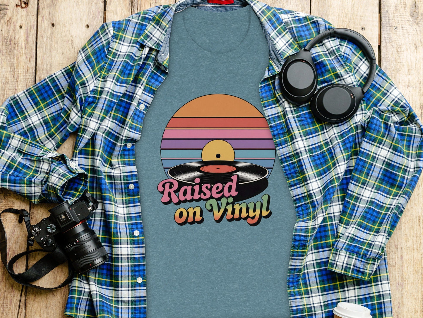 Raised On Vinyl Vintage Retro Style Design Graphic T-Shirt- Cloud 16 Clothing Co.- {{Product type}}