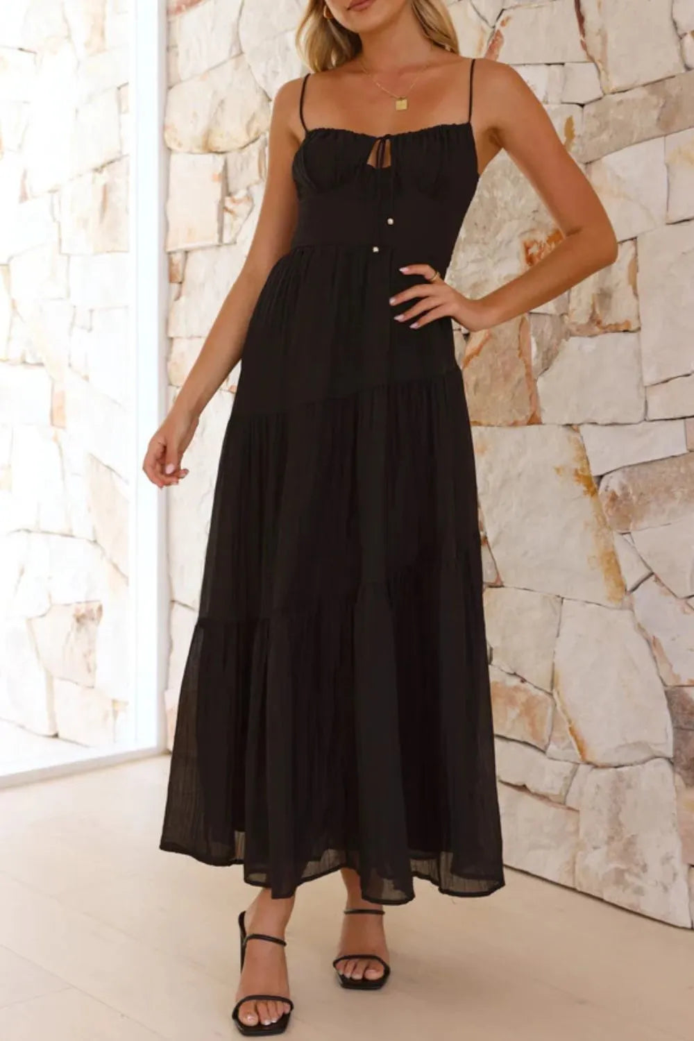 Ruched Smocked Back Cami Dress - -