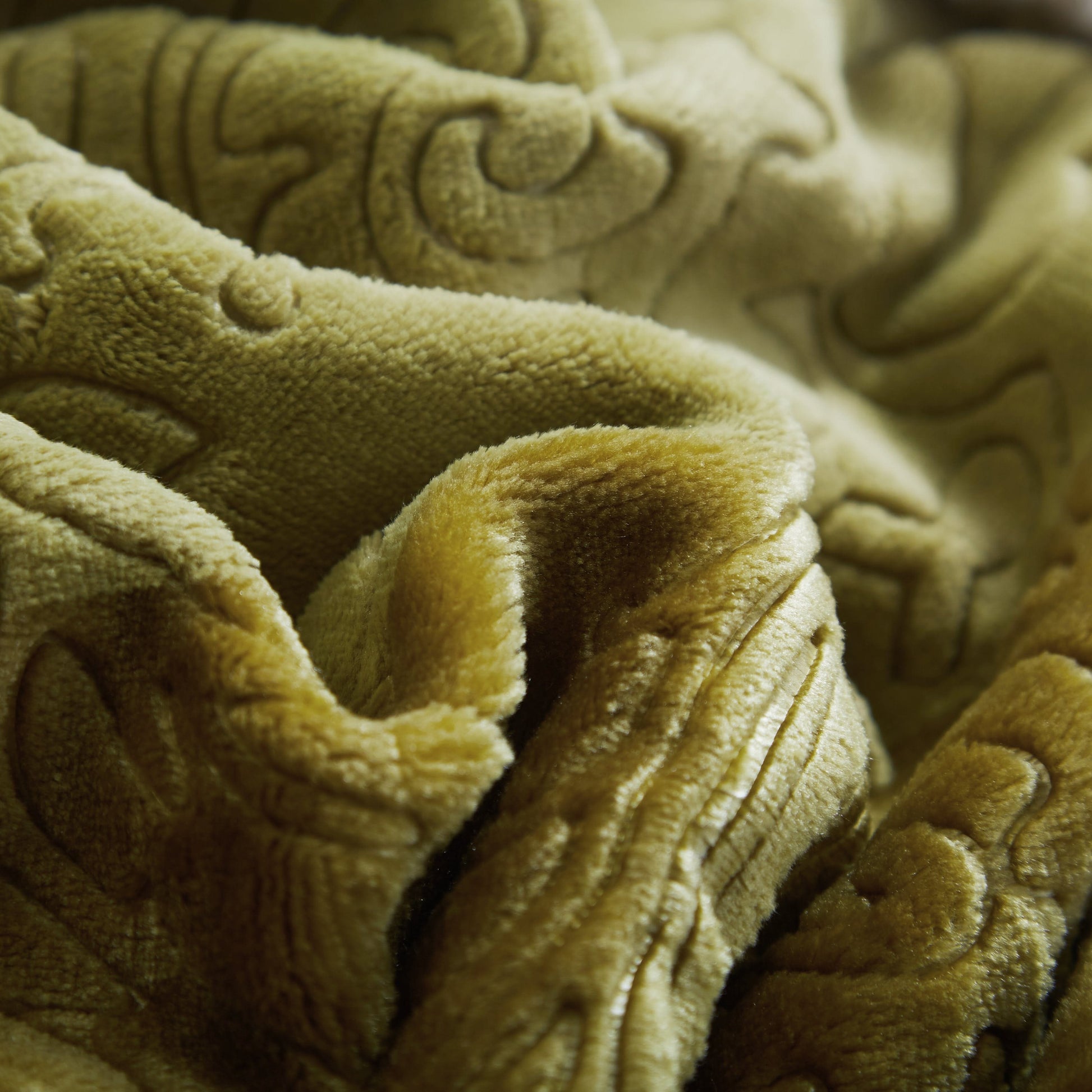 Tache Solid Embossed Green Olive Chartreuse Sherpa Throw Blanket (62096) - - Blanket