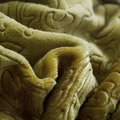 Tache Solid Embossed Green Olive Chartreuse Sherpa Throw Blanket (62096) - - Blanket