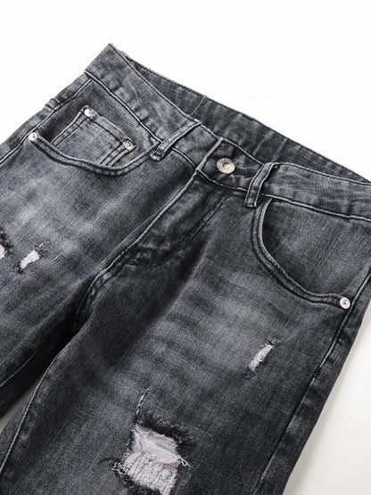 Men's Distressed Slim Fit Ripped Jeans - -