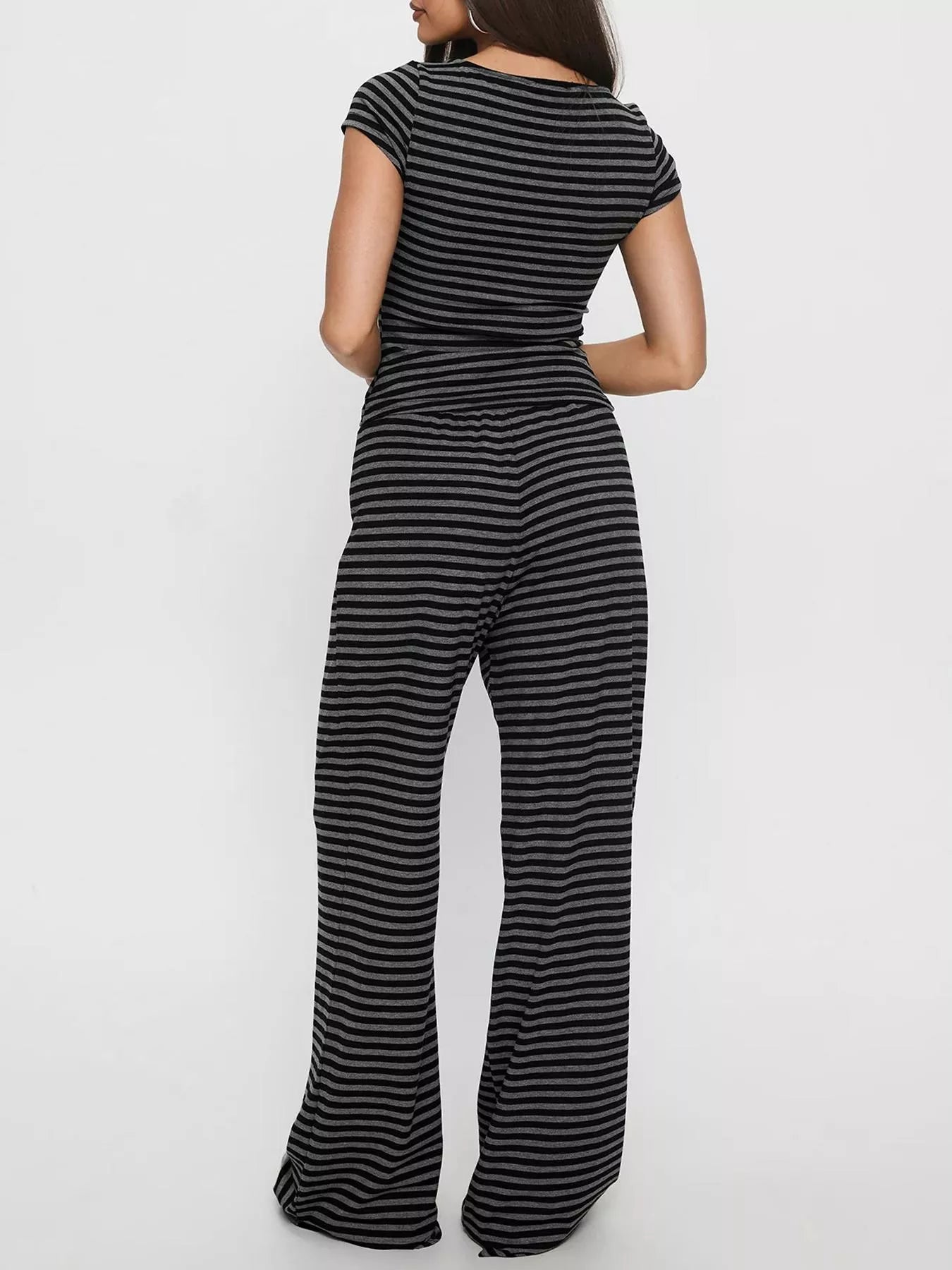 Striped Button-Down Top and Wide-Leg Pants Set- Shopimist- {{Product type}}